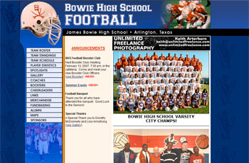 Original Bowie Volunteers Football website screenshot